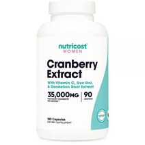 Nutricost 뉴트리코스트 여성용 크랜베리 추출물 35000mg 동급 180캡슐 비타민C 우바 우르시 민들레 뿌리 포함