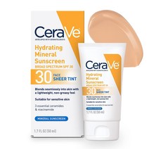 CeraVe SPF 30 틴티드 선스크린 산화 아연 및 이산화티타늄이 함유된 수분 미네랄 선스크린 건강한 피부톤을 위한 시어 틴트 503ml 17액량 온스 포장은 다를 수 있음