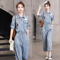 여자 데님점프수트 작업복 패치 캐주얼 청 점프수트