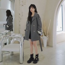 여성 빅카라 브이넥 더블 트렌치 코트 하프자켓 빅사이즈 재킷 바바리 코트