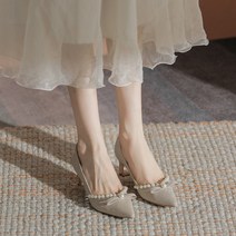 자칠 여성용 진주라인 이브닝 웨딩 파티 스틸레토 뾰족 힐 펌프스 하이힐