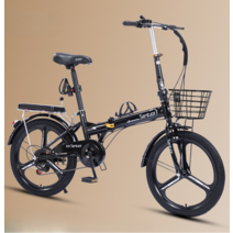 접이식 초경량 자전거 소형 휴대용 성인 학생 남녀공용 출퇴근, 22인치, 변속 3휠 블랙
