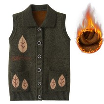 중노년 할머니 어머니 양로원 니트 가디건 노인 조끼 가을 겨울 기모 엄마 스웨터 조끼 주머니 에리 잇음