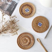 라탄 컵받침 트레디셔널 유니크 떡카페 대나무코스터 우드받침대 우드컵받침 우드, 세라믹원형
