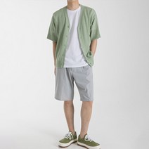 스타일에스 남자 오버핏 브이넥 펀칭 니트 여름 반팔 가디건
