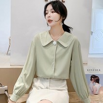 요나걸 여성 셔츠 블라우스 넓은카라 시폰 상의 루즈핏 정장 패션 봄 가을 스타일 여자셔츠