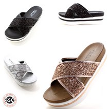 [키높이/푹신함] 국내제작 여자 발볼 편한 이중쿠션 통굽 반짝이 소프트 슬리퍼 실내화 6cm