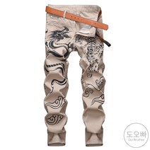 도오빠 카벨리 남성 청바지 데님 팬츠 슬림핏 면바지 동양화 프린팅 스판 긴바지 봄 가을 남자청바지