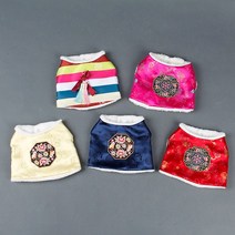 댕댕스 강아지한복 오색배자 털조끼, 노랑
