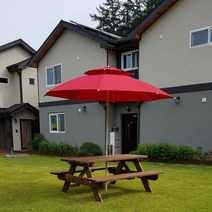 테이블쉼터 6~8인 방부목 야외테이블 파라솔세트 일체형 야외원목테이블, 월넛색+대형노랑파라솔+고정대