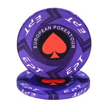 포커칩 홀덤 세라믹 포커 칩 텍사스 전문 카지노 유럽 세트 라운드 동전 5 개/몫, 20 EPT-Purple