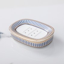 블라제스 럭셔리 세라믹 비누받침대 케이스 비누각, 스트라이프 블루, 1개