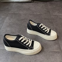 여성 하이탑 스니커즈 캔버스 운동화 키높이 부츠 레이스업 벨크로 통굽 키높이 여자스니커즈 인박카008