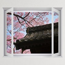 아트박스/꾸밈 iy884-벚꽃드리워진기와집_창문그림액자(중형), F타입-브라운우드