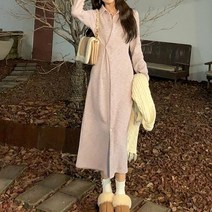 긴 니트 카라넥 롱 원피스 가디건 드레스 여성 봄 긴팔 슬림 골지 여자 A라인 단추 버튼 셔츠