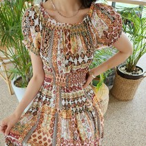 상상그이상 여성용 보헤미안 원피스 오프숄더 셔링 밴딩 롱 원피스 페이즐리 나염 유니크한 투웨이 플레어 스커트 바캉스 해외여행 휴양지 여름원피스