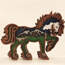 크리스마스 나무 공예 장식 북미 숲 동물 홈 장식 벽 조각 3D 새해 2022 인테리어 조명, With Light, Horse