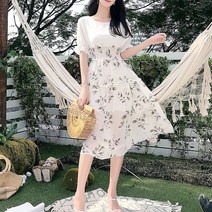 청순 플라워 A라인 프릴 원피스 스모크밴딩 데이트룩 반팔원피스 여리여리한 데일리코디 상견례룩