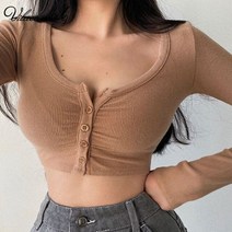 가을 겨울 여성 한국어 슬림 U 넥 긴 소매 바닥 탑과 블라우스 하이 스트리트 솔리드 컬러 오픈 배꼽 카디건 자르기 가기 레드