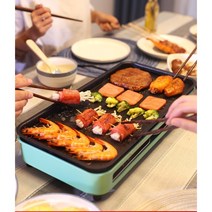 가정용 전기바베큐 무연 멀티 화로 박세리 전기그릴 미니그릴 꼬치그릴 팬(2컬러), 민트, 기본형