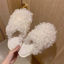 [뽀글이 공주 슬리퍼] 가정용 거실화 실내화 면화 미끄럼 방지, 화이트