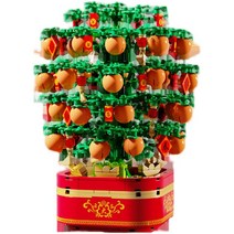 신년 오렌지 트리 호환 키덜트 레고 블럭 브릭 럭키 크리스마스 트리 뮤직 박스 신년 이브 디너 빌딩 블록 선물 장난감, 단일사이즈, Zhe Gao Fa Cai Shu