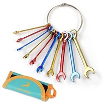 컴퍼니24 골드디어 10피스 컬러 도금 소형 렌치 세트 SAE 0 4cm(5 32인치) 7 16 엑스트라 슬림 스패너 미니 콤비네이션 오픈 엔드 및 박스 점화 롤 파우치와 큰 링