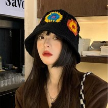 MIRTS 핸드메이드 플라워 니트 버킷햇 캡 가을 겨울모자