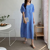 쉬즈아츠 퍼프지짐이 원피스 체크무늬원피스 시원한 원피스 지지미 국내제작