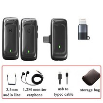 공연용 무선 마이크 노래방 핀 블루투스 유튜브 핸드 휴대용 2.4g 라발리에 (3.5mm 케이블 이어폰 포함) 휴대 가방 전화 카메라 pc 라이브 녹음용 양방향 모니터링, 2 마이크 tc ios