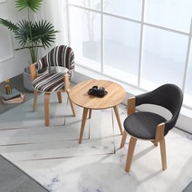 나무 회전 의자 단단한 등받이 식당 스터디 카페 편안, 코튼 린넨 블루 커피 스트라이프 월넛 프레임