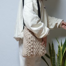 앤스실 아란 숄더 크로스 버킷백 뜨개질 DIY 패키지, 딥레드(몸)+블랙(끈)