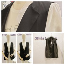 올리비아로렌 단정하고 시크한 진주 메탈 장식 블랙 카라 스판 조끼 베스트 nc청주점 vocqcxm4121