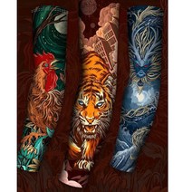 쿨 문신 팔 토시 여름 남성 자외선 UV 차단 작업용 자전거 운전 냉감 타투 토시 2P 1세트, 오(말)