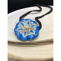 Handmade. 입체감있는 고급 푸른 꽃자수 한복 원단 배씨댕기