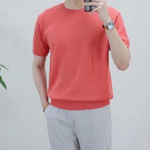 로코비전 남자 시원한 라운드 반팔 니트 오버핏 여름 티셔츠