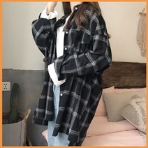 오버핏 체크 셔츠 롱 남방 힙덮는 베이직 추천 옷 여성 여자 봄 가을 의류 상의 여친 룩 트렌드 스타일 코디 의상 대학생 외출 패션 패셔니스타 디자인 룩북 유행