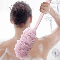 샤워브러쉬 등때밀이 긴 핸들 교수형 소프트 메쉬 백 바디 목욕 스크러버 브러시 스폰지, 하얀