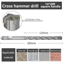 망치 가정용 차량용 캠핑 수공구 전기 해머 콘크리트 원형 스크루 벽 회전 헤드 4 구덩이 합금 블레이드 고, 35 14x200