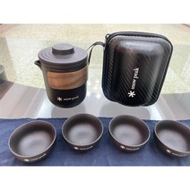 스노우 피크 세라믹 차 세트 찻잔 캠핑 휴대용 주전자 4컵 가방, 사진 색상