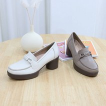 지쎄수제화 양가죽 플랫폼 레더장식 로퍼힐 통굽 6cm-255빅사이즈 토프베이지 백아이보리