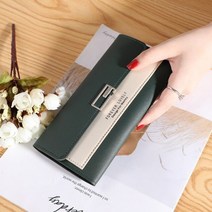 빈티지소품 원룸꾸미기 빈티지인테리어소품 여성을위한 럭셔리 긴 지갑 패치 워크 금속 액세서리 클러치 pu 가죽 레이디 전화 가방 카드 홀더 동전 지갑 여성 지갑, 초록