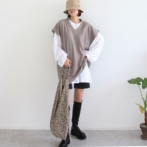 애플망고샵 빅사이즈 오버핏 여성 브이넥 롱베스트 조끼 니트