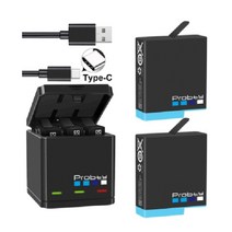 ProbTy GoPro Hero 7 8 배터리 TYPE C 3구 충전기 전용배터리, 1개, 충전기+배터리2개