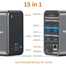 도킹스테이션 썬더볼트 독 Tobenone usb분배기 USB 허브 C 도킹 스테이션 4K 60Hz HDMI 호환 Displayport 3.0 노트북 도크 Thunderbolt 3, 01.UDS13 no charger