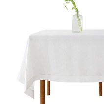 MingHing 리넨 식탁보 228.6cm x 457.2cm(90 180인치) 테이블보 화이트 핸드메이드 헴스티치 순수 직사각형 봄 부활절 여름 결혼식 실내 실외용 세탁기 세탁 가, 단일사이즈