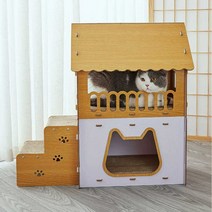 고양이 스크래처 집 박스집 2층 계단 조립식 긁힘 패드, C형 교체 팩 2개