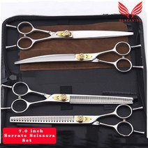 반려동물 미용가위 세트 커브 일자 숱 셀프미용 강아지 손질 곡선 가위 세트 전문 애완 동물 숱이 두툼한, 08 7.0 serrate set