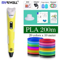 3D펜 Myriwell PLA 필라멘트 1.75mm 매직 어린이 그림 도구 크리스마스 선물 생일 선물 포함 RP100b, 노란색과 pla200m, 협력사