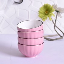 KORELAN색호박 그릇 과일 그릇 가정용 밥 그릇 묶다 하다 도자기 그릇 밭 밀다 선물 디저트 그릇 도매, 연분홍색, 5인치 그릇 80개 상자당